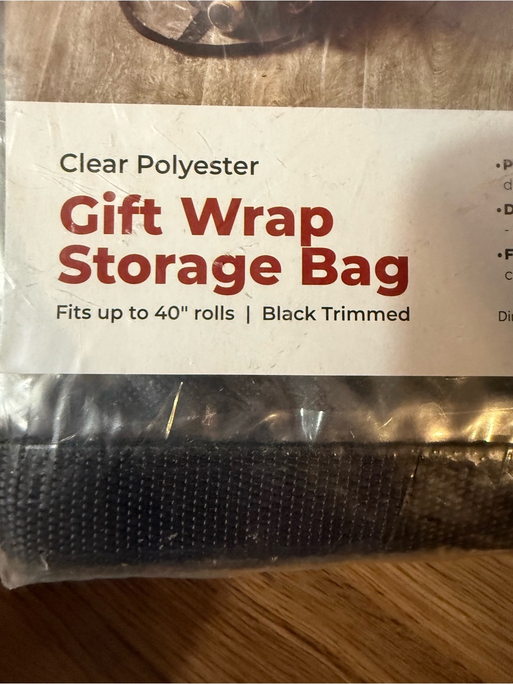 Gift Wrap Storage Bag - Clear with Black Trim